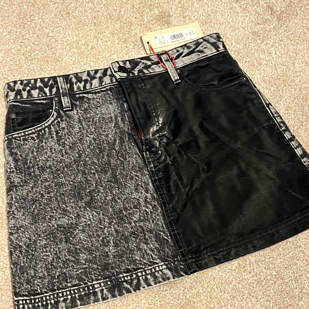 Two-Tone Black and Gray Denim Mini Skirt